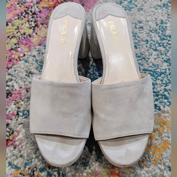 Prada Gray Mules Suede Clogs 39 - Picture 1 of 6